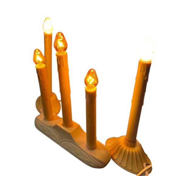 Vintage 1950s 5-Light Orange Plastic Christmas Candelabra Incandescent Holiday - Picture 16 of 16